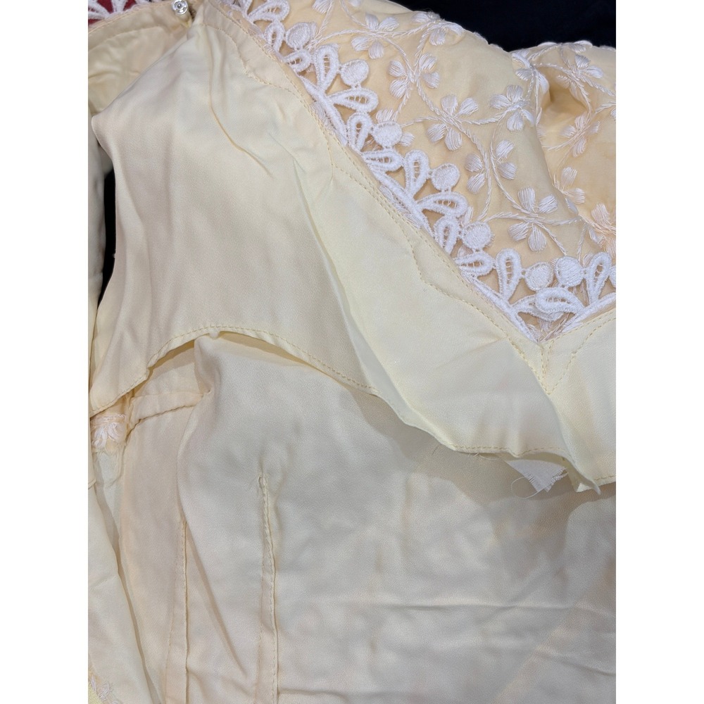 Vintage 1960s Handmade Yellow Lace Overlay Sheath Dress Daisy Trim S - Picture 9 of 11